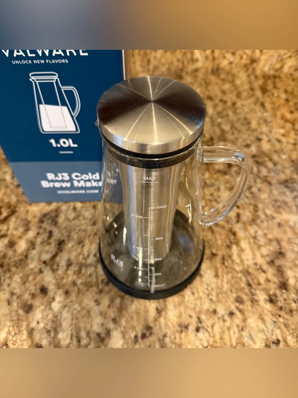 Ovalware RJ3 6 Cup Airtight Cold Coffee Brew Maker Glass Sustainable 1.0L/50 oz